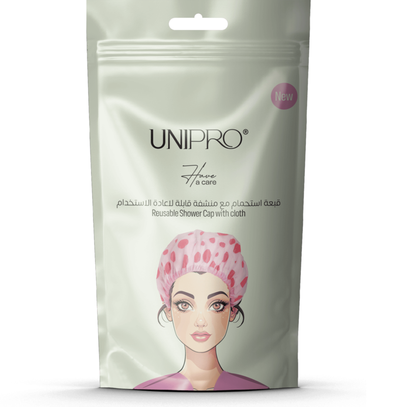 أغطية راس بطبقتين منشفة وبلاستك للاستحمام UniPro